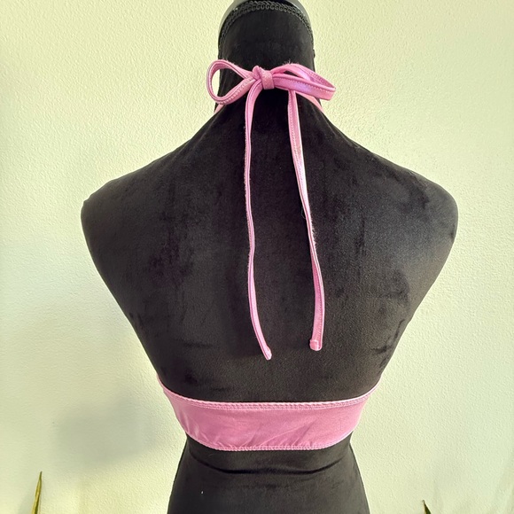 Pink Metallic Heart Rhinestone Halter Crop Top - Picture 3 of 3